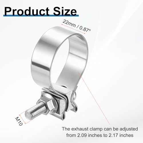 HARFINGTON 410 Stainless Steel Exhaust Clamp 2.17" Butt Joint Narrow Band Muffler Seal Exhaust Narrow Lap Butt Clamps for Pipe Mufflers Converters System Repair, Silver - size: Range 55-64 mm, Band Width 22mm