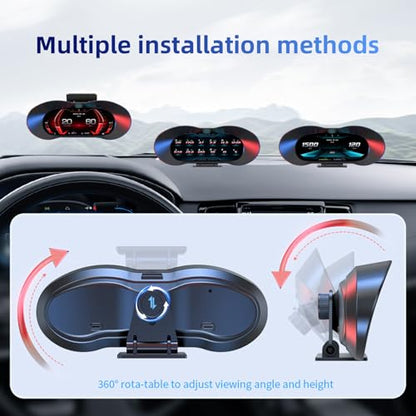 MH OBD2 HUD Head Up Display, OBD2 + GPS Speedometer Dual System, Digital GPS Speedometer Heads Up Display for Cars, AUTO Gauge Real-Time Monitoring of Engine Temp/Voltage/Fuel