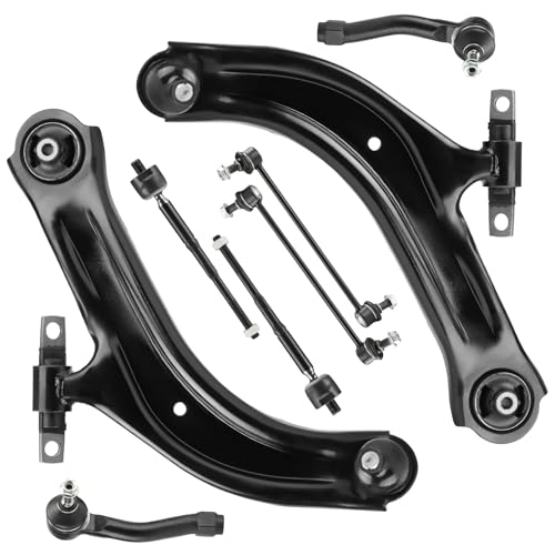 Front Lower Control Arm w/Ball Joint for Nissan Sentra 2007-2012, Stabilizer/Sway Bar + Outer & Inner Tie Rod End Link, 8Pcs Suspension Kit K620373 K620374 K750096 ES800575 ES800574 EV800820