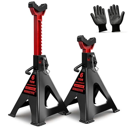 6 Ton (13,200 LBs) Jack Stands with Double Pin Locking,Rubber Cover and Large Foot Base,15"-23" Adjustable Height,Heavy Duty Car Jack Stands,Lifting Bus,RV,SUV,MPV,Pickup Truck,ATV/UTV,1 Pair - color: red-standard, size: 6ton Load Capacity