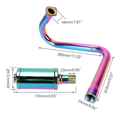 Left Long 212cc Exhaust Pipe with Muffler Compatible with Predator 212 196cc Coleman CT200U BT200X Axis M200 Mini Bike 6.5hp GX160 GX200 Clone Engine KT196 Go Kart with Main Jet Kit Colorful - color: Colourful