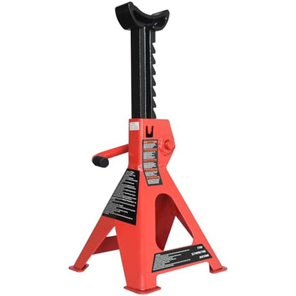 Amazon Basics Steel Jack Auto Stands, 3 Ton (2.7 metric Ton) Capacity, Easy to Use, Adjustable Height, 6,000 lb, 1 Pair, Black and Red(For Sedans and Urban SUVs)