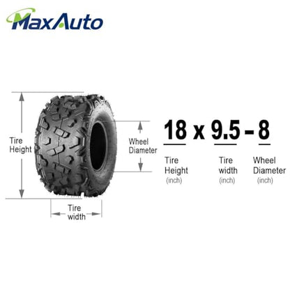 MaxAuto AT18x9.50-8 ATV Tires 18x9.5-8 Lawn tractor Tires 18x9.5x8 Zero Turn Mower Tire,6Ply Tubeless,2 Pack - size: 18x9.5-8