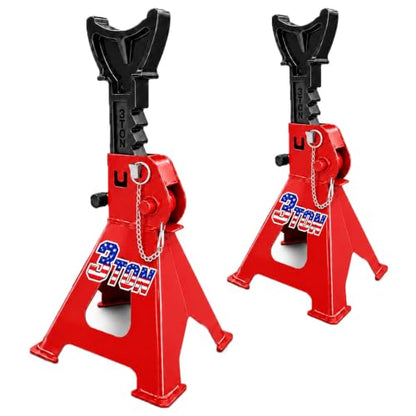 Jack Stands 3 Ton Jack Stand with Double Pin Locking, Safety Stands for Home Garage Vehicle Repair Mens Tools for Car, 1 Pair, Red - color: Red