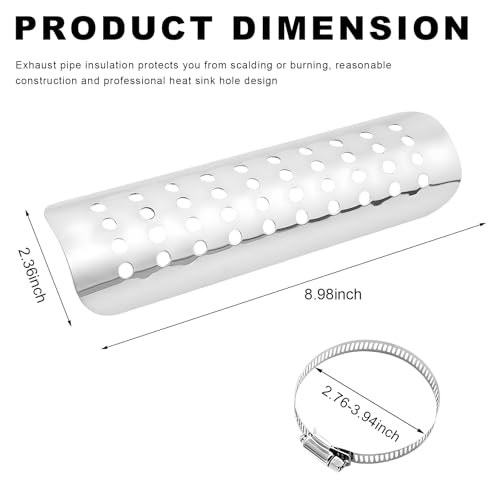Motorcycle Heat Shield, Metal Exhaust Pipe Heat Insulation Cover with 2 Stainless Steel Clamps, Muffler Pipe Protector Heat-Shield Baffle Cover with Ventilation Hole (Silver) - color: Silver