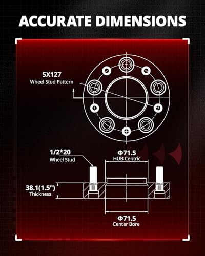 EVIL ENERGY 5x5 Wheel Spacers 1.5", 71.5mm Hub Bore Hubcentric 1/2x20 Studs - color: Black, size: 1.5 inch