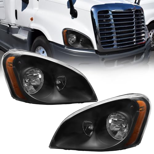 aostirmotor Headlights Assembly Fit for 2008-2016 Freightliner Cascadia, Black Housing Halogen Headlamp pair (Driver and Passenge Side)