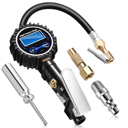 Auto Dynasty Digital Tire Inflator with Pressure Gauge, 200 PSI Air Chuck and Air Compressor Attachments, Heavy Duty Compressor Accessories with Rubber Hose and Quick Connect Coupler