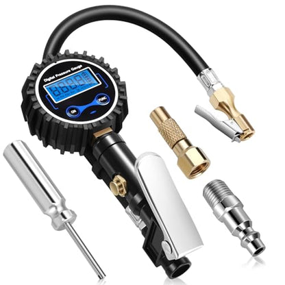 Auto Dynasty Digital Tire Inflator with Pressure Gauge, 200 PSI Air Chuck and Air Compressor Attachments, Heavy Duty Compressor Accessories with Rubber Hose and Quick Connect Coupler
