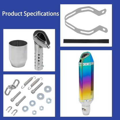 Universal Slip-On Motorcycle Exhaust Muffler, 38-51mm for Dirt Bike ATV (Rainbow Multi-Color Aluminum)