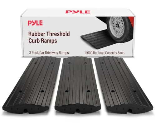Pyle Car Driveway Adjustable Curb Ramps - 3 Pack Heavy Duty Rubber Threshold Ramp Kit Set -For Loading Dock, Garage, Sidewalk, Truck, Scooter, Bike, Motorcycle & Wheelchair Mobility- PCRBDR23 - size: 3-Pack