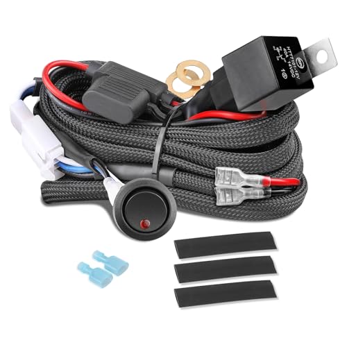 Wiring Harness 1 Lead, Fastchoy Auto 12v Nylon Led Light Bar Wiring Harness Kit with 40A Relay Fuse Rocker Switch for Light Bar Fog Lights Off Road Auxiliary Lights Wire Harness Kit for Truck UTV ATV - style: 1 Lead