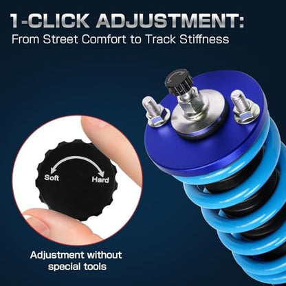 24 Levels Adjustable Coilovers Compatible with Honda Civic 1988-2000 CRX 1992-1995 Delsol 1993-1997 Integra 1990-2001 High Poundage Coil Spring Absorber Struts Suspension Lowering Kit Blue - color: Blue