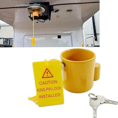 5th Wheel King Pin Lock with Anti Theft Warning Tag