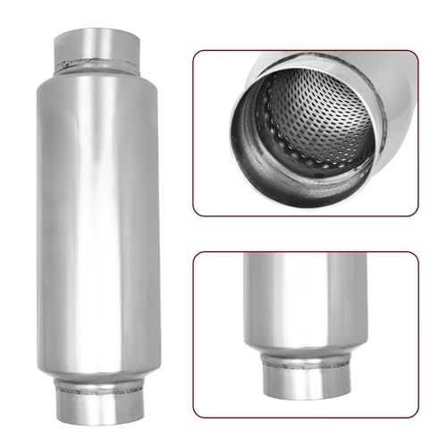 Exhaust Muffler, 3 Inch Inlet Resonator Muffler Straight Stainless Steel, Universal Performance Muffler 13''/340mm Overall Length, Polished - size: 3''x 4.5''