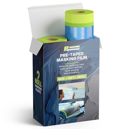 Pre-taped Automotive Masking Film for Painting - 44" x 66', 2 Rolls - color: Blue, size: 2 Roll of 44" x 66'