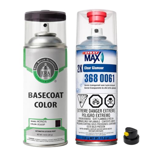 ERA Paints - R560P - Burgundy Night Pearl for HONDA Exact OEM Color Match Automotive Touch Up Paint for Cars - Spray Paint with Premium Spray Nozzle - Essential Kit w/ 2K 3680061 Clearcoat - Made in USA - style: Spray - Essential Kit w/ 2K 3680061 Clearco