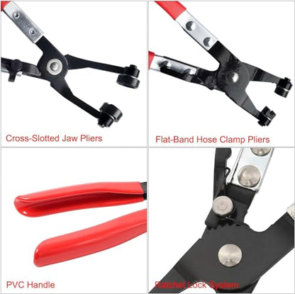 3Pcs Hose Clamp Pliers Kit, Long Reach Wire Spring Hose Clamp Plier Wire Long Clip Removal Tool, 45 Degree Angled Hose Clamp Plier, Flat Band Hose Clamp Plier for Automotive Coolant Radiator