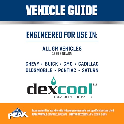 PEAK DEX-Cool® Antifreeze + Coolant, Premium Engine Coolant with Antifreeze, Car Antifreeze Coolant Mixture for GM Vehicles, 1 Gallon