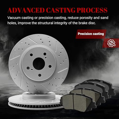 Front & Rear Drilled Slotted Rotors and Ceramic Disc Brake Pads Kit for Toyota Avalon 2019 2020 2021 2022/ Camry 2020 2021
