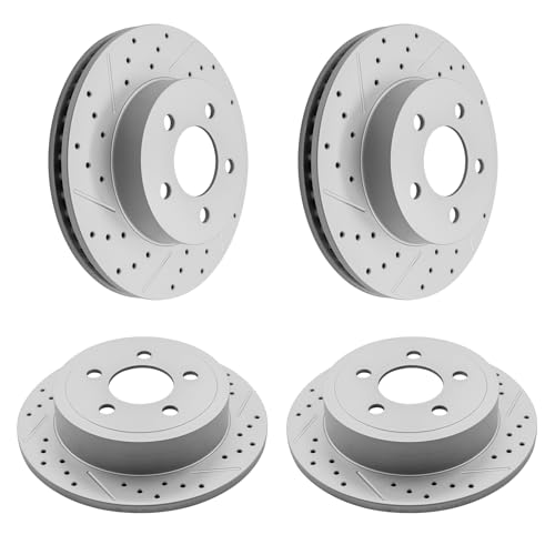 Front and Rear Drilled & Slotted Disc Brake Rotors Set Replacement for Jeep Liberty 2003 2004 2005 2006 2007