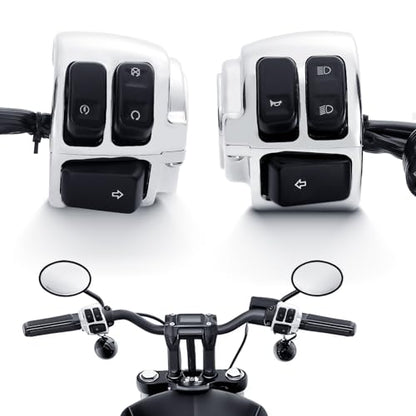 DREAMIZER Motorcycle 1" Handlebar Switches Control and Wiring Harness Compatible with Harley Softail Dyna Sportster V-Rod 1996-2012, Chrome (1 Pair) - color: Chrome