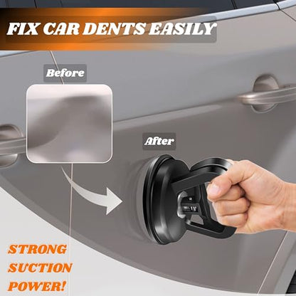 7-Piece Car Dent Puller Kit – Black & Orange Suction Cup Dent Remover Set with Large & Small Pullers, Scratch Repair Tools, Microfiber Mitt, Nano Cloth & Buffing Pad for Car Body Restoration