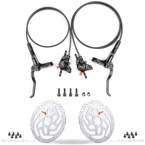 Cyclon MT200 MTB Hydraulic Disc Brakes Set, Left Front 800mm Right Rear 1550mm Aluminum Alloy Hydraulic Bike Brakes with SM-RT Rotors, Dual Piston Bike Hydraulic Disc Brakes - color: black- 1 pair brakes+2*RT26-180mm rotors
