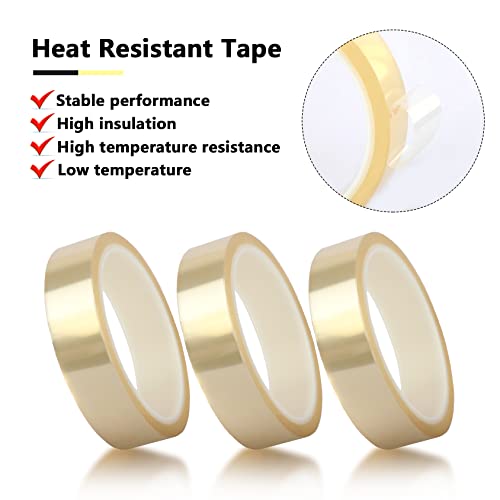 Viaky 3 Rolls High Temperature Tapes, 20mm*108ft Heat Resistant Tape No Residue Heat Transfer Adhesive Tape for Sublimation, Electronics, Soldering, 3D Printing, Heat Press（Clear） - color: Transparent