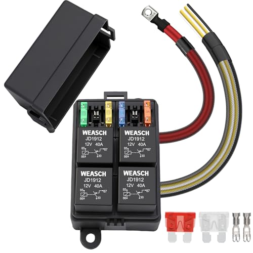 12V 4 Way Pre-Wired Fuse Relay Box Kit with 4 x 40A 4-Pin Relays