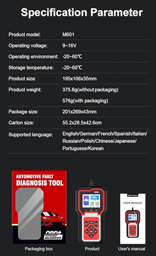 M601 OBD2 Scanner for BMW Code Reader, Multi-System Diagnostic Scan Tool for Engine, I/M Readiness, Transmission, ABS, SRS, Body, Chasis, Speaker System & More - color: red