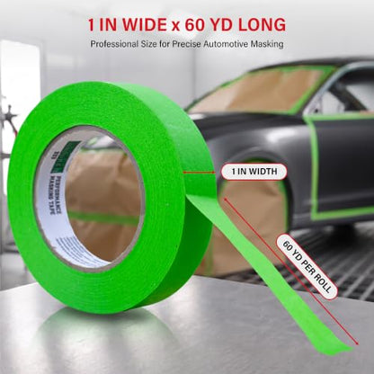 LAUCO DINOGREN Masking Green Tape 1 Inch x 60 Yards, 36 Rolls, Green High Performance Painters Tape, Heat and Water Resistant Tape for Car Painting, Auto Body Refinishing and Spray Booths 6068 - size: 1in-36rolls