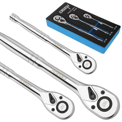 DISEN 3-Piece Standard Ratchet Set – 1/4", 3/8", 1/2" Drive with EVA Storage Tray | 100-Tooth Ratchet, Non-Slip Grip, Quick Release Button | Reversible Design with 3.6° Swing for Tight Spaces - color: 100t Standard Ratchet Set