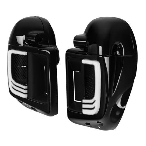 Green-L Lower Vented Fairing with 6.5" Speaker Pods and LED Turn Signals Light Kit Fit for Harley Touring Road King Street Glide Electra Glide Ultra 2014-2024 - color: Gloss Black w/ Speaker Pods