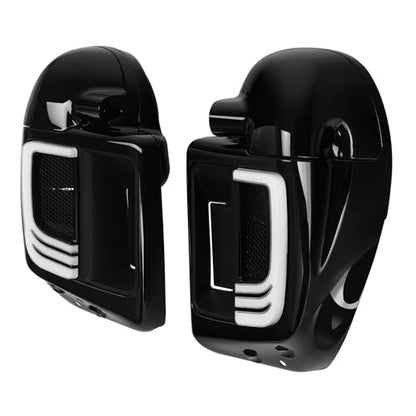 Green-L Lower Vented Fairing with 6.5" Speaker Pods and LED Turn Signals Light Kit Fit for Harley Touring Road King Street Glide Electra Glide Ultra 2014-2024 - color: Gloss Black w/ Speaker Pods