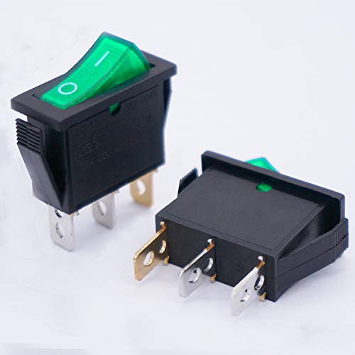 TWTADE / 6Pcs Rocker Switch, 3 Pin 2 Position Green Light On/Off SPST Boat Rocker Toggle Switch Snap AC 250V 125V/20A KCD3-101N-G - color: Green-ON/Off - KCD3, size: Narrow Rectangle