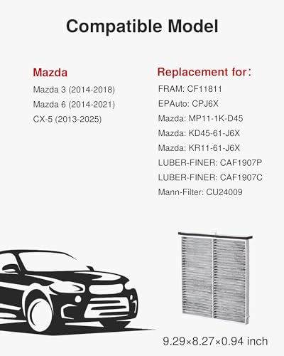 Puroma Cabin Air Filter Activated Carbon for CF11811 CPJ6X Mazda 3&6 CX-5 - style: MCF811S