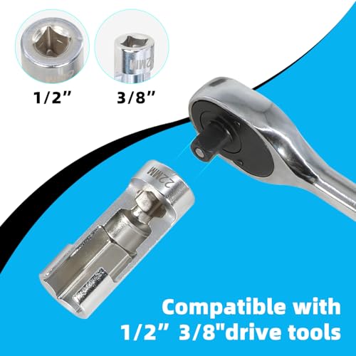 DPTOOL 14pcs Diesel Injector Fuel Line Socket 8-22mm Flare Nut Socket Set