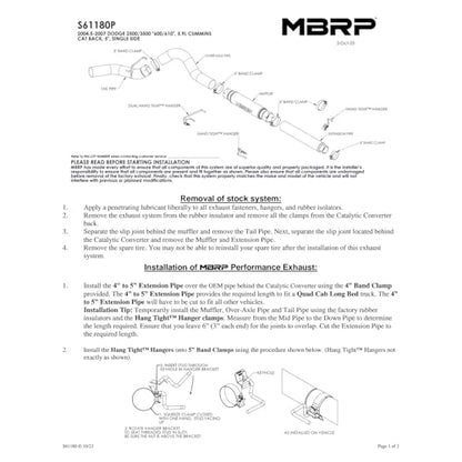 MBRP S61180P 5" Aluminum Cat Back, Single Side Exit for Dodge Diesel