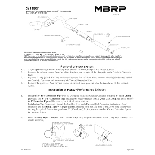 MBRP S61180P 5" Aluminum Cat Back, Single Side Exit for Dodge Diesel