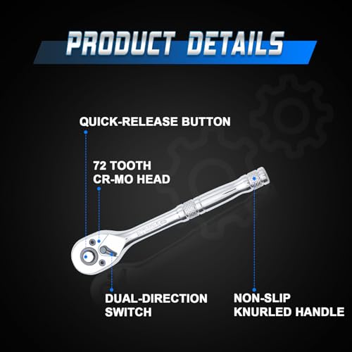 1/4 Inch Drive Ratchet Wrench,Standard Socket Wrench,72-Tooth Quick Release,Reversible Ratcheting Feature with Metal Handle - size: 1/4-inch Single, style: Standard-Metal handle