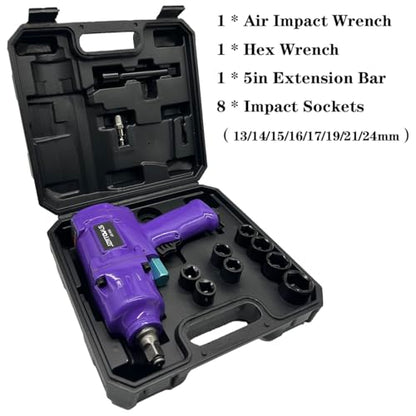 1/2-Inch Aluminum Air Impact Wrench - High Torque 1450 ft-lbs - Heavy Duty Twin Hammer，8-Piece CR-V Steel Impact Socket Set ，Heavy Duty Pneumatic Impact Wrenches for Automotive Repair - style: 1/2-Inch/1450 ft-lbs(Plastic Steel Enclosure)
