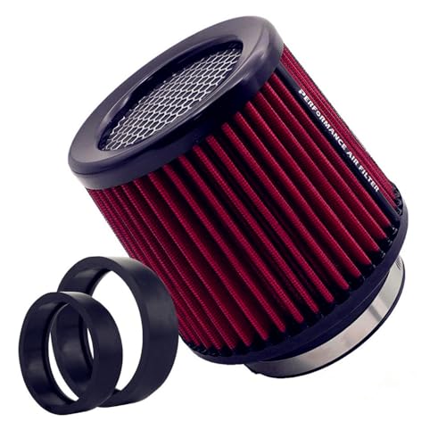 Cone Air Filter 4 inch Inlet, Premium 6.5“ Tall High Airflow Mesh Top Clamp-on Short Engine Replacement with 3"/3.5" Adapters, Washable Reusable Tapered Pod Filter, Universal Fit (Red) - color: Red