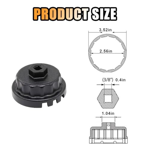 JOYCOURT Oil Filter Wrench, Heavy Duty Oil Filter Cap Removal Socket Tool for 2.5-5.7L Engine Fit for Highlander, Camry with 64.5mm Cartridge Style Oil Filters Housing - color: Black