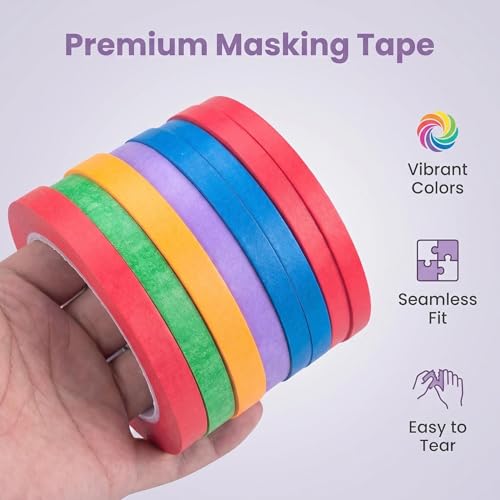 JINBING Washi Paper Masking Tape Art Tape for DIY Nail Arts Drawing Pattern Making Painters Tape 1/4 Inch x 27 Yard 10 Rolls (Mix 5 Colors) - color: Mix 5 colors