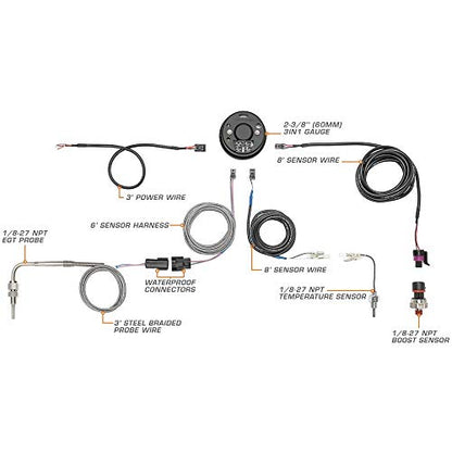 GlowShift 3in1 White 1500F Pyrometer EGT w/Digital Boost & Temp Gauge Kit