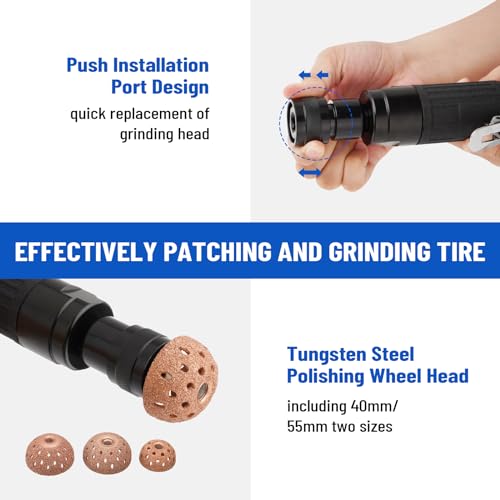 Air Tire Repair Polish Patch Tools, Include 2500rpm Low Speed Air Tire Buffer Tire Inner Liner Scrapper Patch Roller Tungsten Steel Buffing Wheel