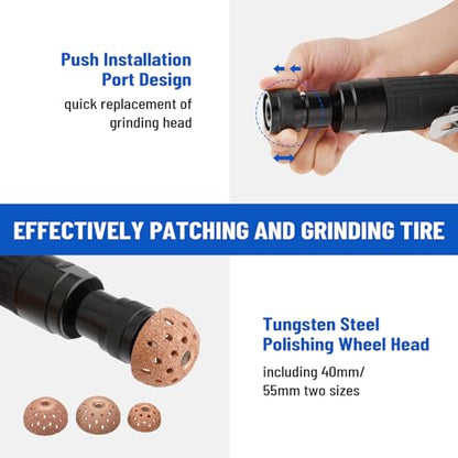 Air Tire Repair Polish Patch Tools, Include 2500rpm Low Speed Air Tire Buffer Tire Inner Liner Scrapper Patch Roller Tungsten Steel Buffing Wheel