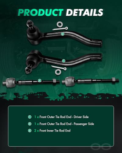 SCITOO 4pcs Front Suspension Kit Inner Outer Tie Rod End Fit 2007-2012 For Nissan For Altima