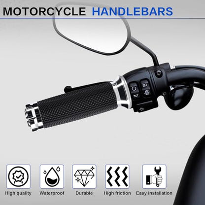 1 Inch/25mm Motorcycle Handlebar Grips Cable Throttle Hand Grips for Harley Touring Softail Dyna Sportster Street Glide Cruisers Choppers - color: silver